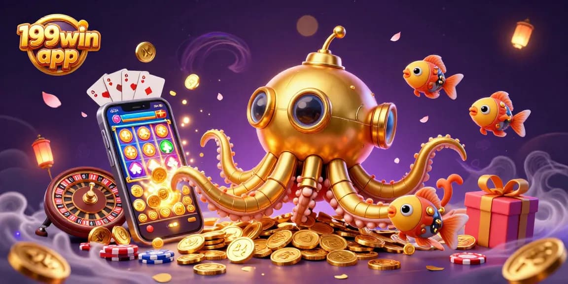 Experience gaming excitement with the 199win app, featuring vibrant games and a gold coin-filled atmosphere.