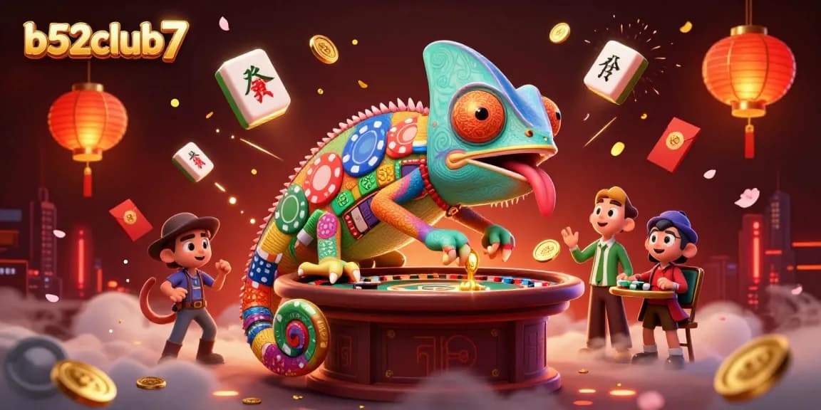 Engage with thrilling gaming adventures at b52club7 featuring a vibrant 3D chameleon casino owner.