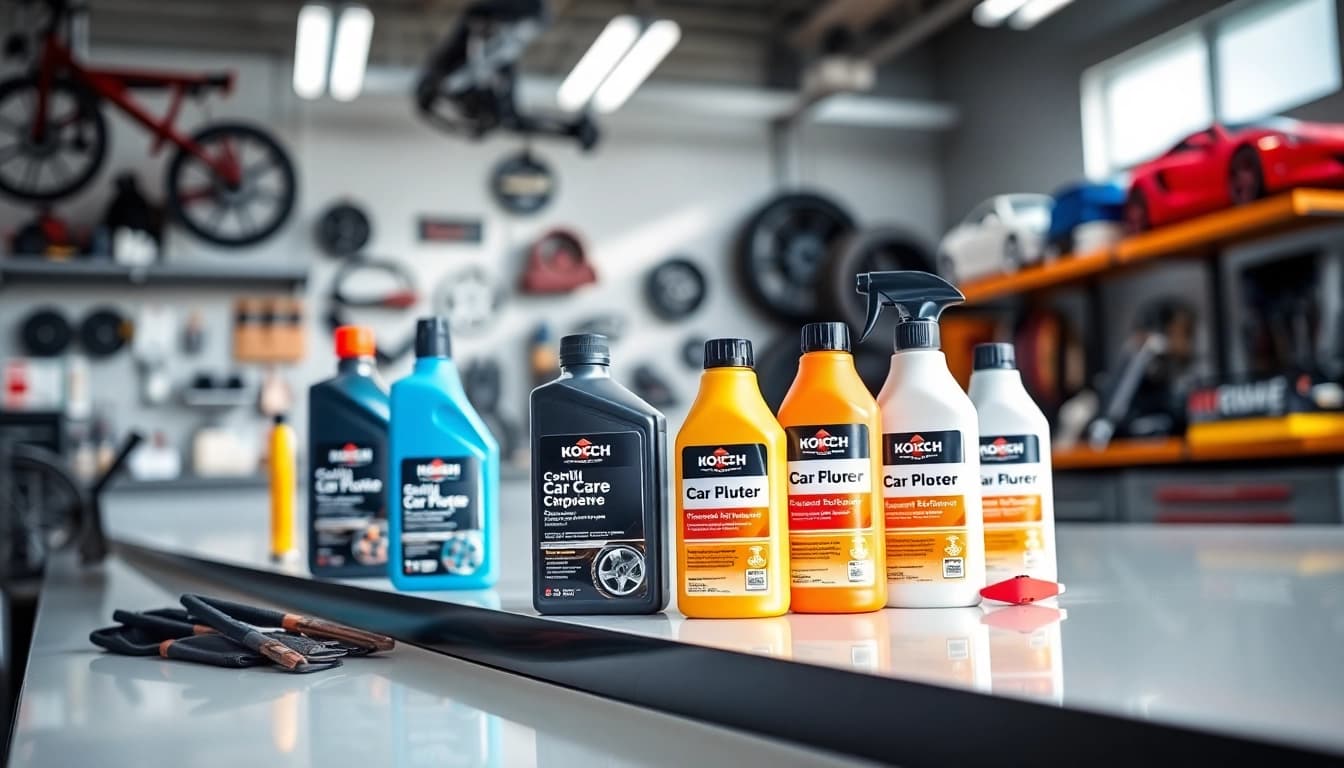 Koch Chemie Produkte für professionelle Fahrzeugpflege auf einem modernen Tisch.