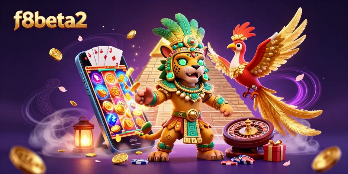Engage in thrilling gameplay with f8beta2 showcasing a Mayan jaguar priest and vibrant casino elements.