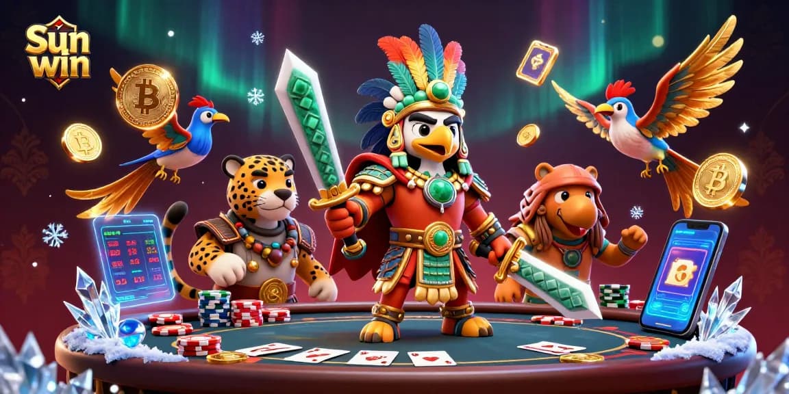Explore game strategies at Sun win with the energetic Aztec warrior scene in a vibrant casino.