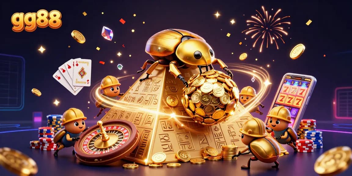 Experience thrilling winnings with gg88's golden beetle adventure in an exciting casino scene.