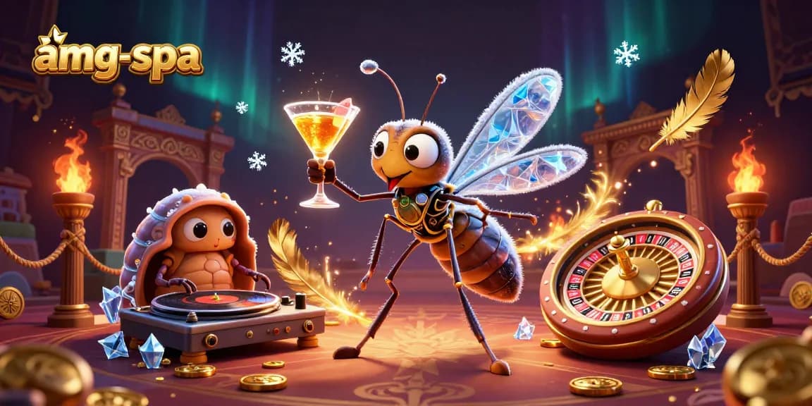 Experience thrilling gameplay with amg-spa casino mascot amidst golden roulette and vibrant elements.