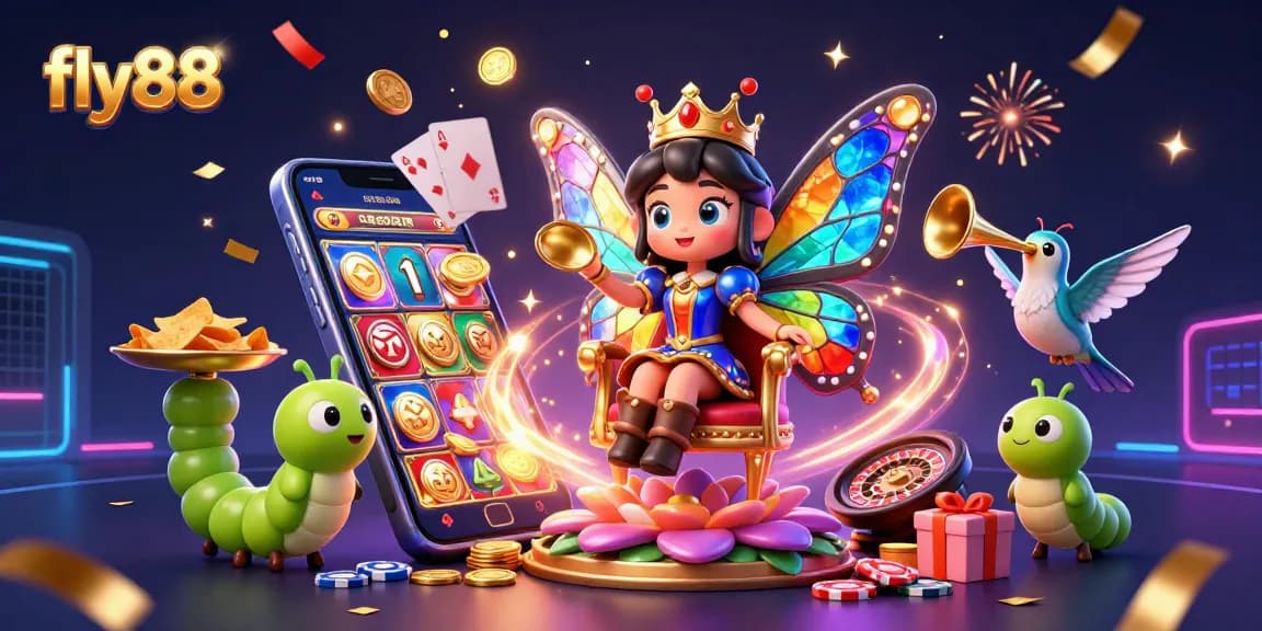 Experience the thrilling excitement of fly88 with vibrant casino elements and dynamic characters!
