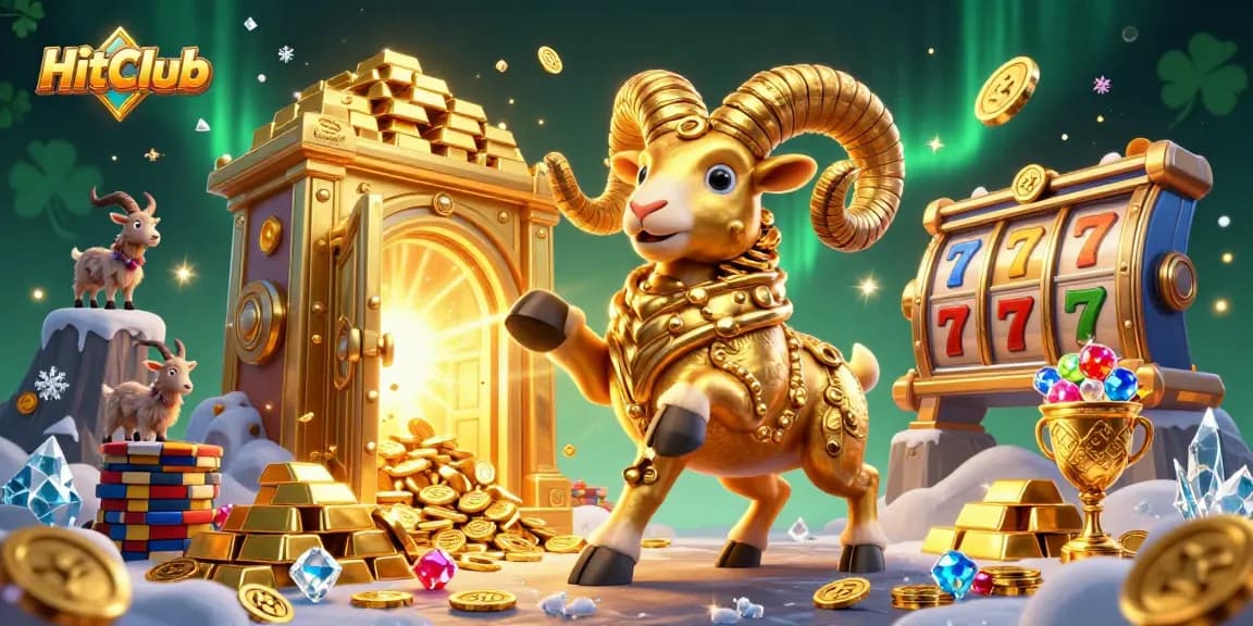 Win big at HitClub as the golden ram charges through a dynamic casino treasure scene.
