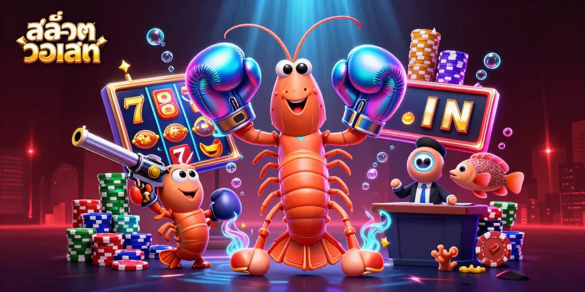 Experience exciting สล็อตวอเลท action with vibrant slot reels and dynamic sea characters in a thrilling casino scene.