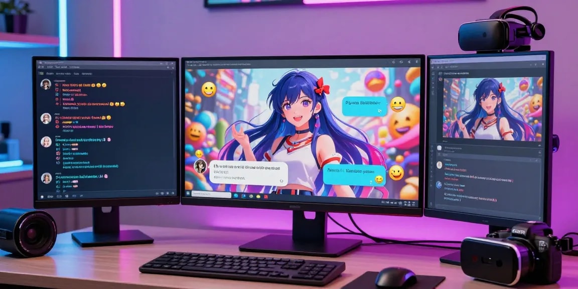 Engaging AI chat hentai experience with virtual character in anime style on multiple screens.