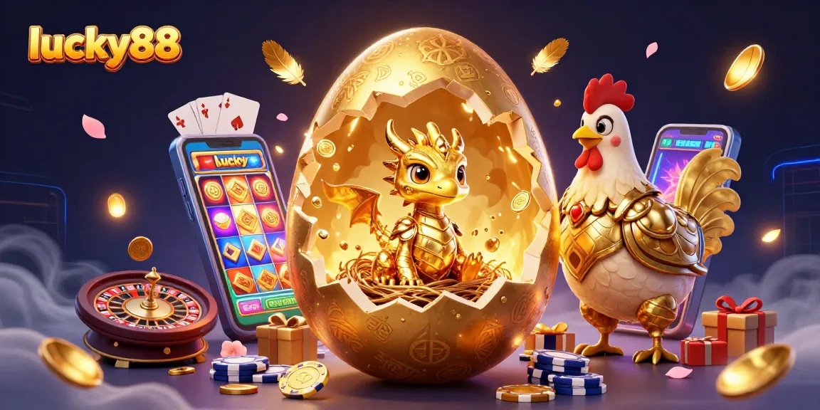 Spin the reels with lucky88 as a golden dragon guards the poker chip nest.