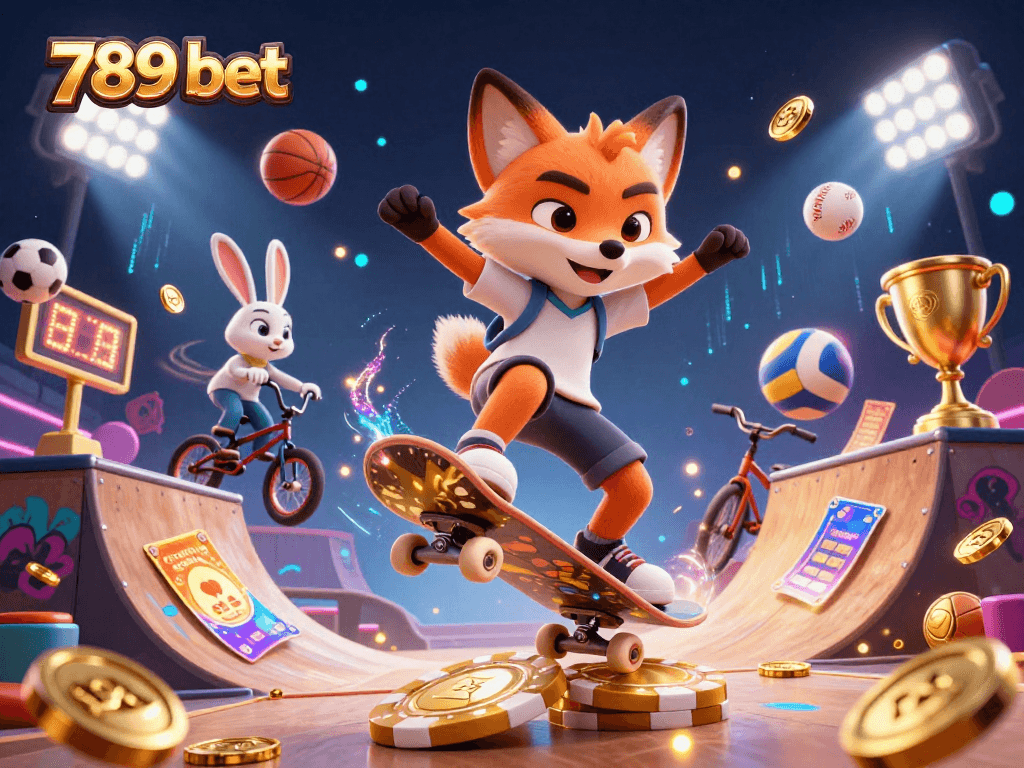 Experience the thrill of 789 bet with dynamic sports action and vibrant casino symbols in an engaging 3D scene.