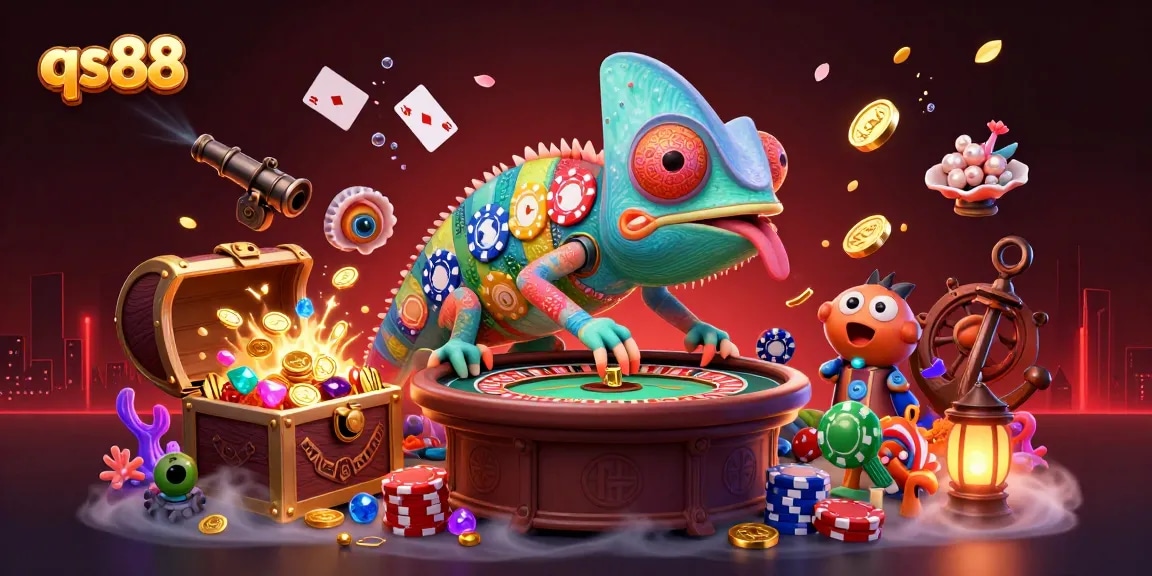 qs88 chameleon casino owner surrounded by vibrant game elements offering exciting play opportunities