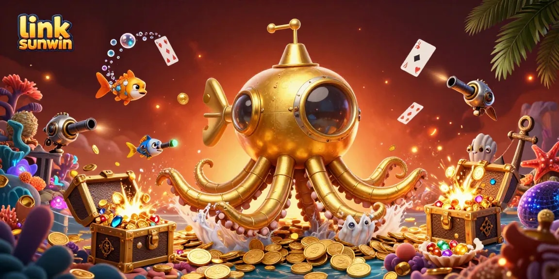 Engage with link sunwin in this vibrant, detailed 3D casino scene filled with treasure and excitement.