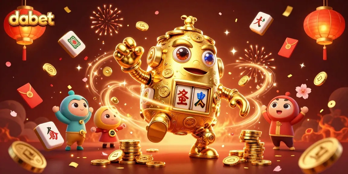 Engage with dabet's thrilling casino experience featuring a golden golem and festive gaming elements.