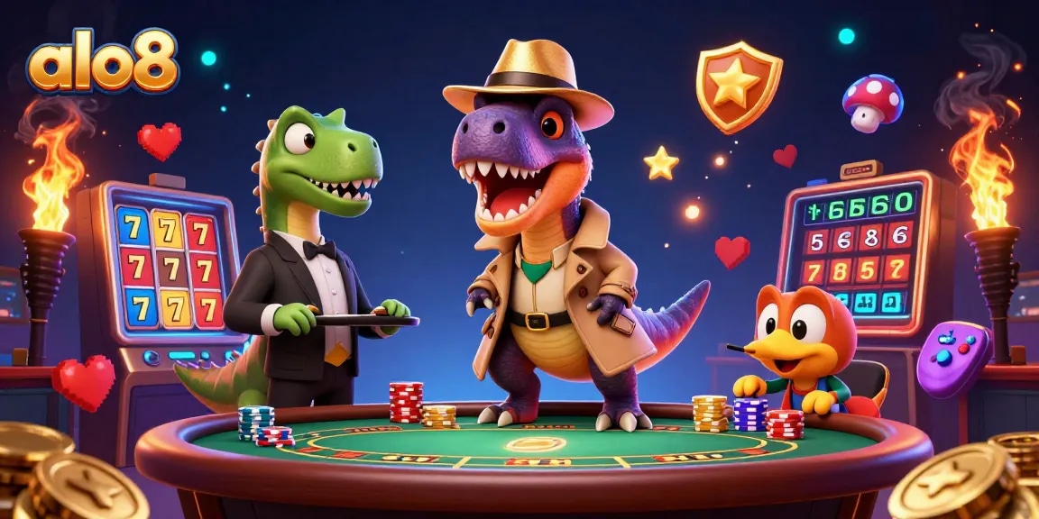 Experience thrilling gameplay at alo8 with dynamic characters enjoying vibrant casino gaming elements.