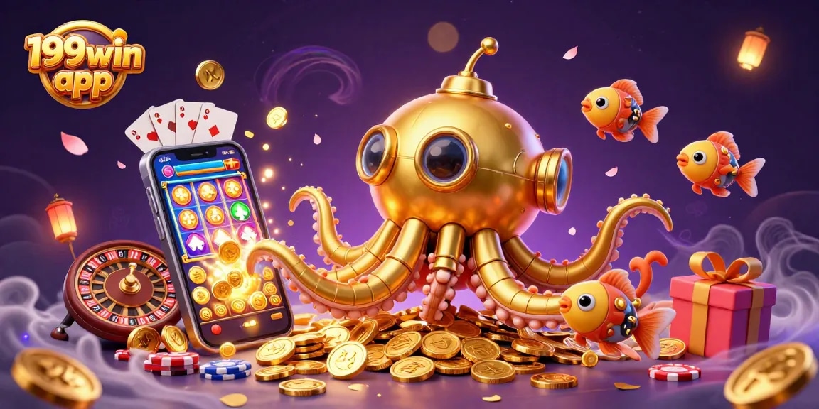 Experience gaming excitement with the 199win app, featuring vibrant games and a gold coin-filled atmosphere.