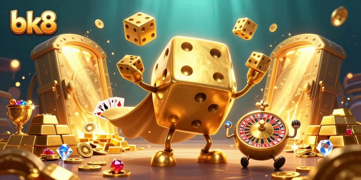 Engage in winning strategies at bk8 with this vibrant casino-themed illustration showcasing dynamic characters and game elements.