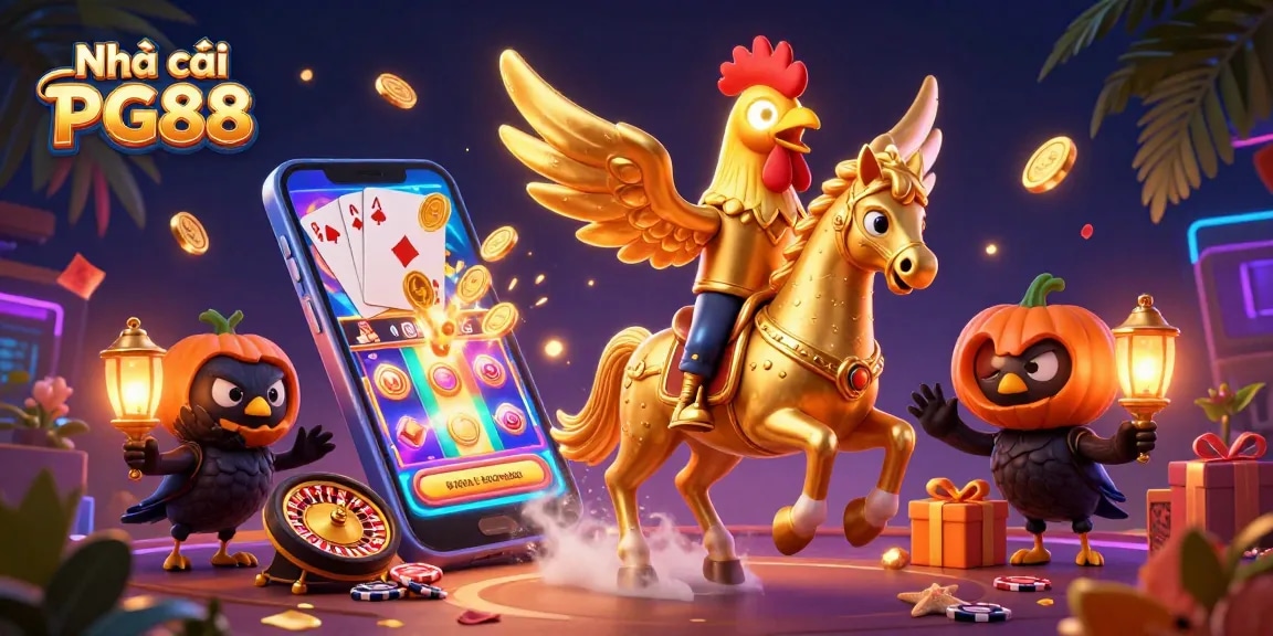 Experience thrilling moments at Nhà cái PG88 with this dynamic casino scene showcasing slot games and vibrant elements.