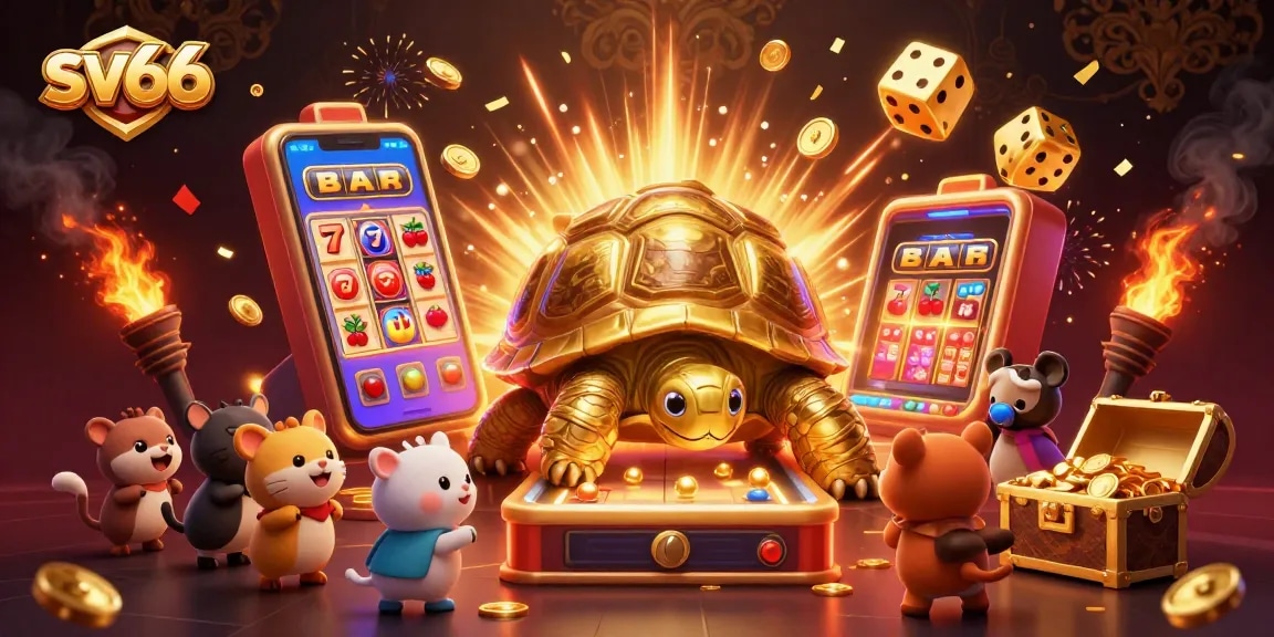 Experience thrilling wins at sv66 with a vibrant 3D animation of a golden tortoise and jackpot excitement