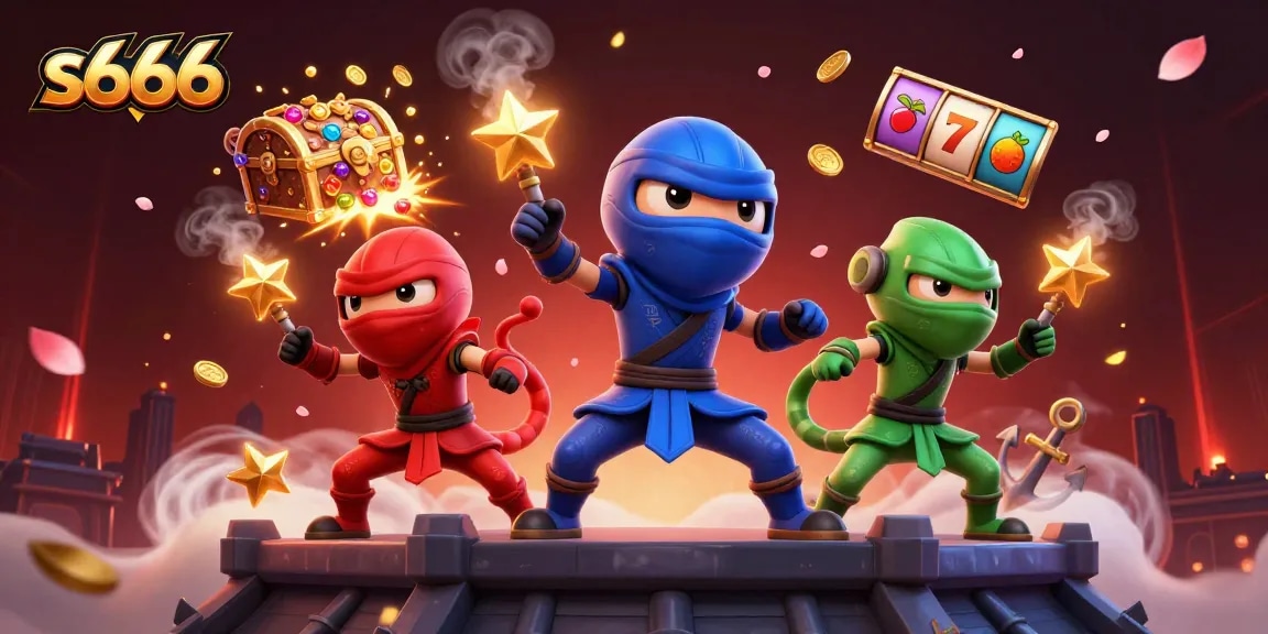 s666 chameleons perform martial arts on a rooftop with slots and gold coins around