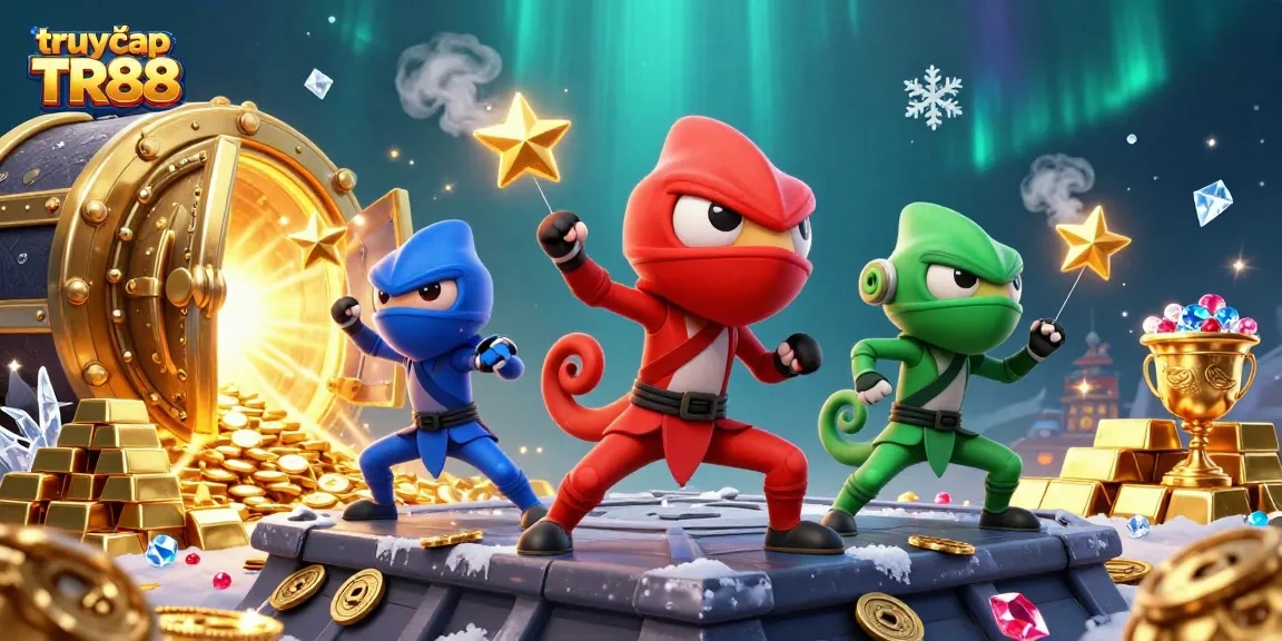 Experience the thrill of truy cập TR88 with a ninja chameleon team amidst dazzling casino treasures.
