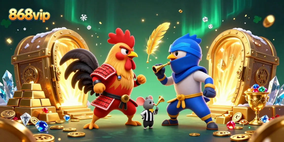 Engage in thrilling battles with 868vip’s dynamic casino roosters amidst dazzling treasures.