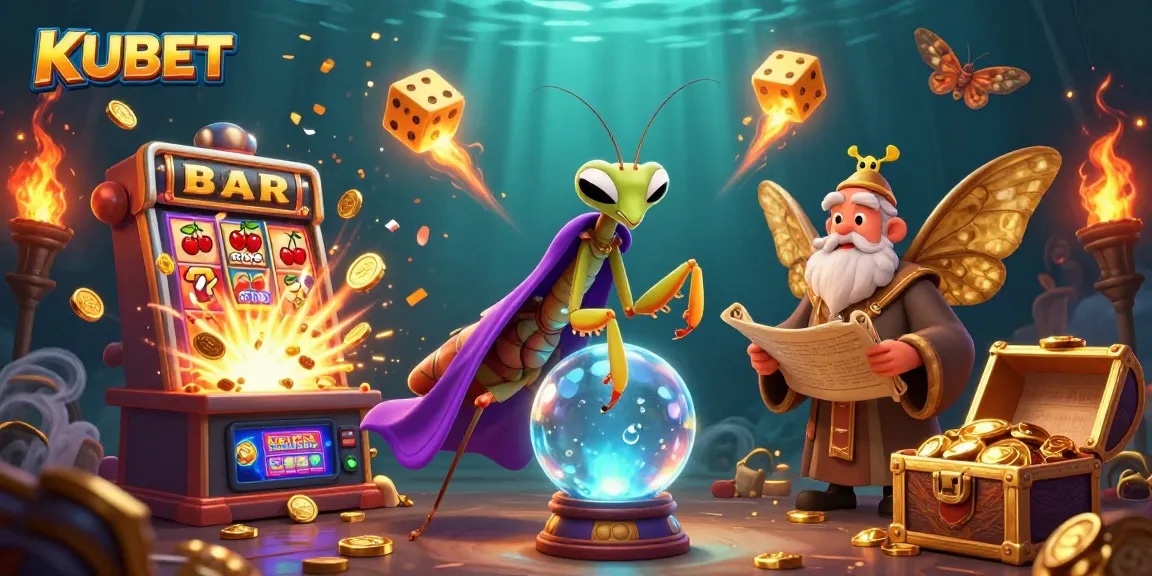 KUBET unveils a vibrant casino scene with a fortune teller, librarian, and a dynamic game lobby