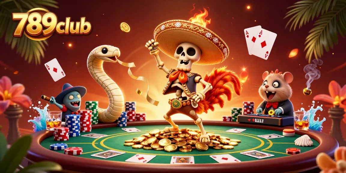 Experience the thrill of 789club with vibrant casino characters celebrating over poker chips.