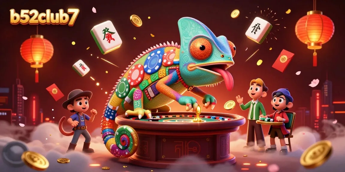 Engage with thrilling gaming adventures at b52club7 featuring a vibrant 3D chameleon casino owner.