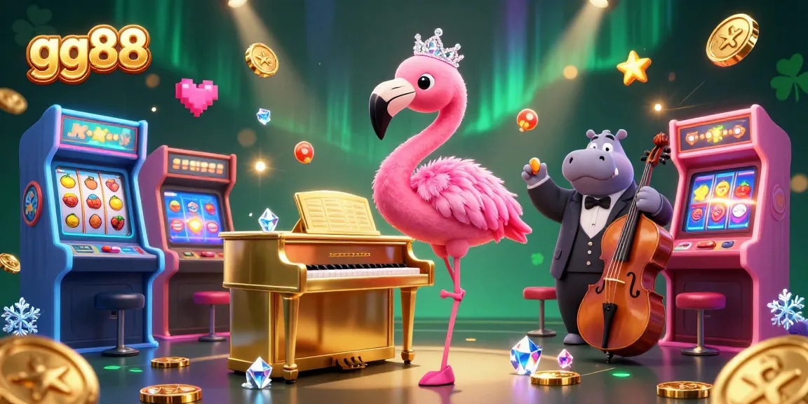 Engage with the vibrant world of gg88, featuring a flamingo lounge singer and hippo bassist in a lively casino setting.