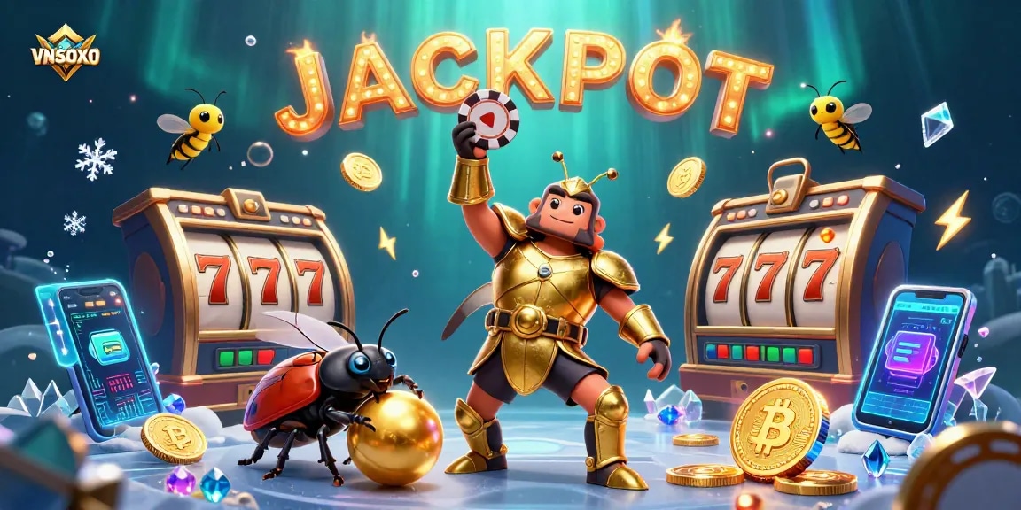 Experience thrilling casino action with VNSOXO's jackpot victory scene, showcasing dynamic gaming elements.