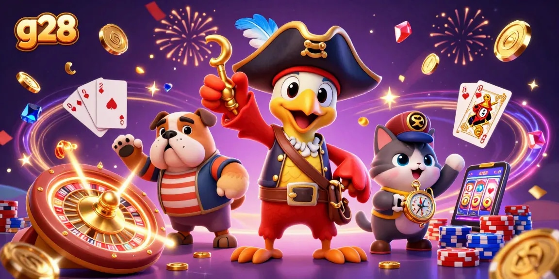 Spin exciting slots and win big at G28, featuring a vibrant casino-themed illustration.
