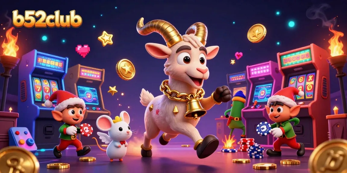 Bets soar at b52club casino with a festive Krampus in chains overseeing lively gameplay