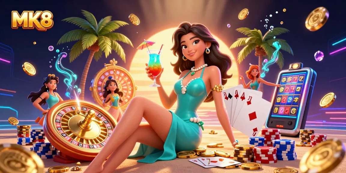 Play thrilling games at MK8 with vibrant visuals of a glamorous casino atmosphere.