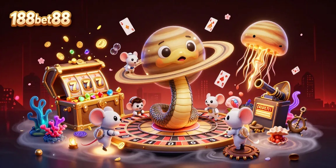 Players enjoy immersive gambling experiences at 188bet88 with slot reels and festive themes.