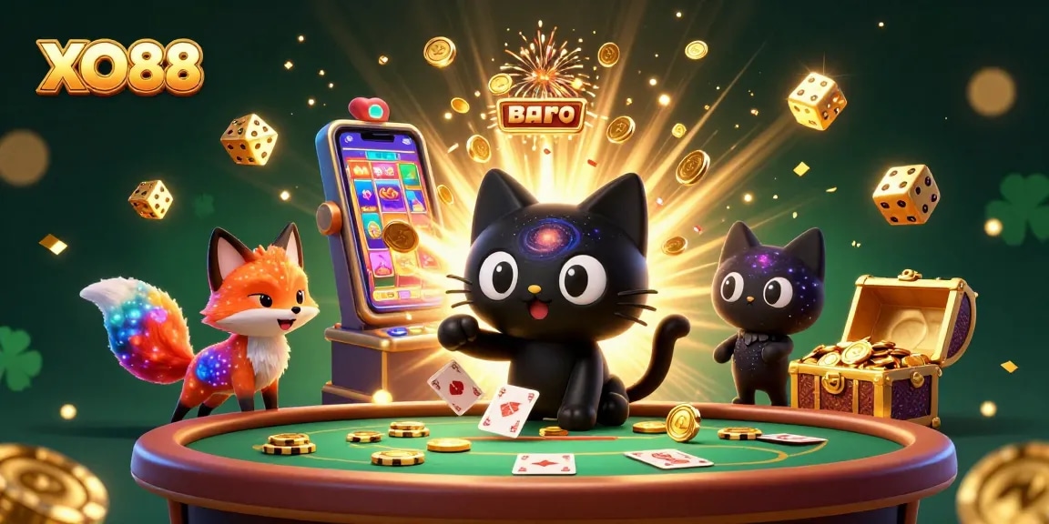 Experience exciting gameplay at XO88 with a cosmic casino scene featuring animated characters and rich details.