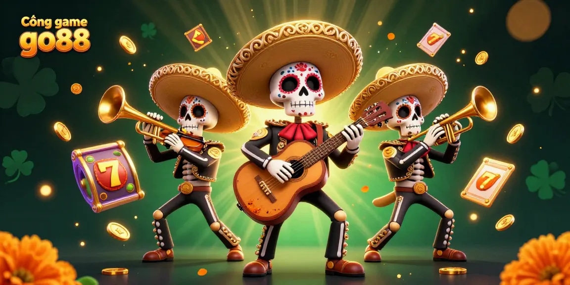 Cổng game go88 offers exciting slot gameplay featuring vibrant Day of the Dead-themed characters and dynamic game elements.