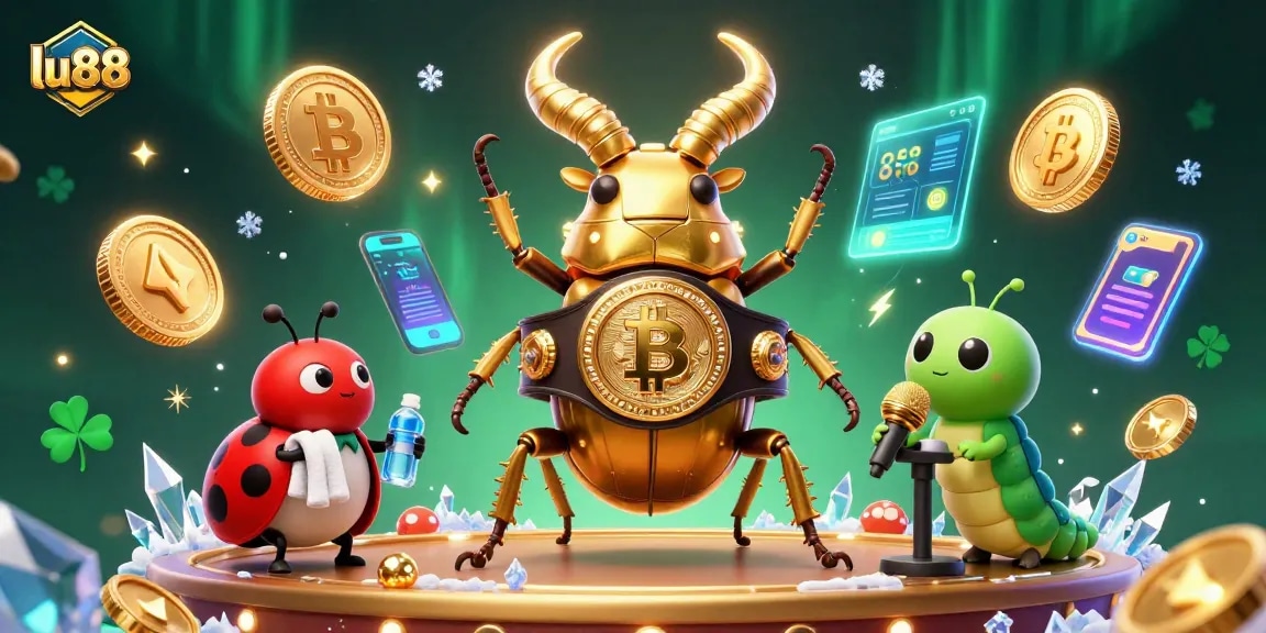 Experience thrilling gameplay at lu88 with vibrant 3D characters and crypto elements showcasing casino excitement.