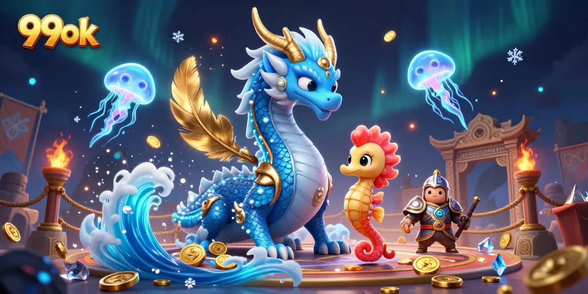 Experience thrilling wins at 99ok with vibrant gaming characters and casino elements in action.
