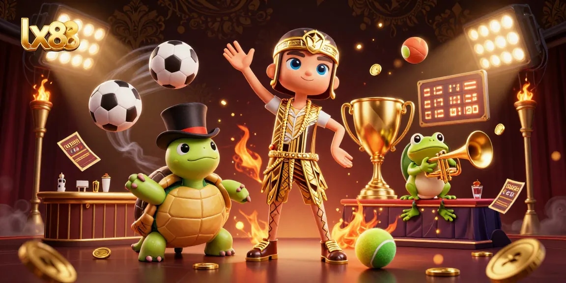 Experience the thrill of lx88 with lively characters and sports elements in a vibrant casino scene.