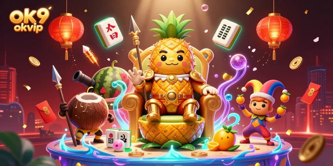 Engage with the vibrant OK9 okvip casino world as the golden pineapple king rules the playful beach with dynamic game elements.