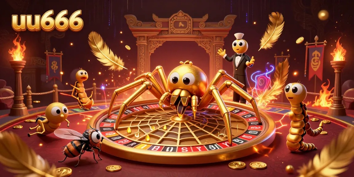 Engage with uu666 by placing bets at the unique roulette wheel created by a golden spider, capturing the casino thrill.
