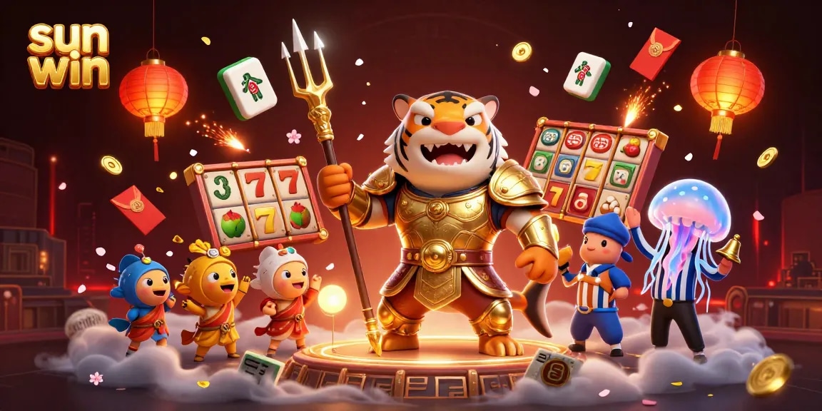 Engage with exciting slots and jackpots at sun win in this vibrant cartoon casino scene.