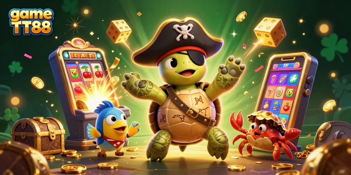 Spin the game TT88 and win as the pirate turtle leads the way with treasures and casino excitement.