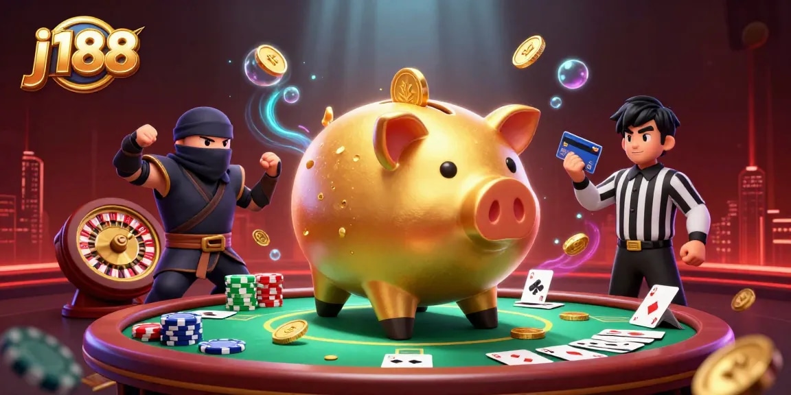 Experience the excitement of j188 with a vibrant 3D scene of casino fun, featuring a dynamic sumo wrestler and game elements.