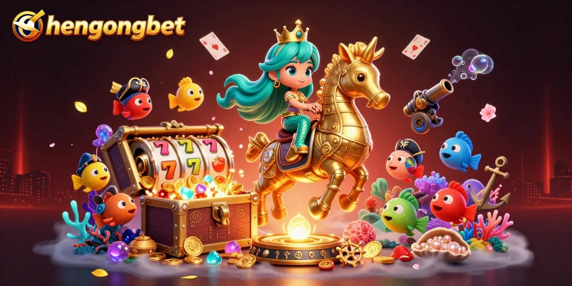 Experience thrilling gameplay at hengongbet with a vibrant 3D mermaid world full of colorful slot symbols and underwater treasures.