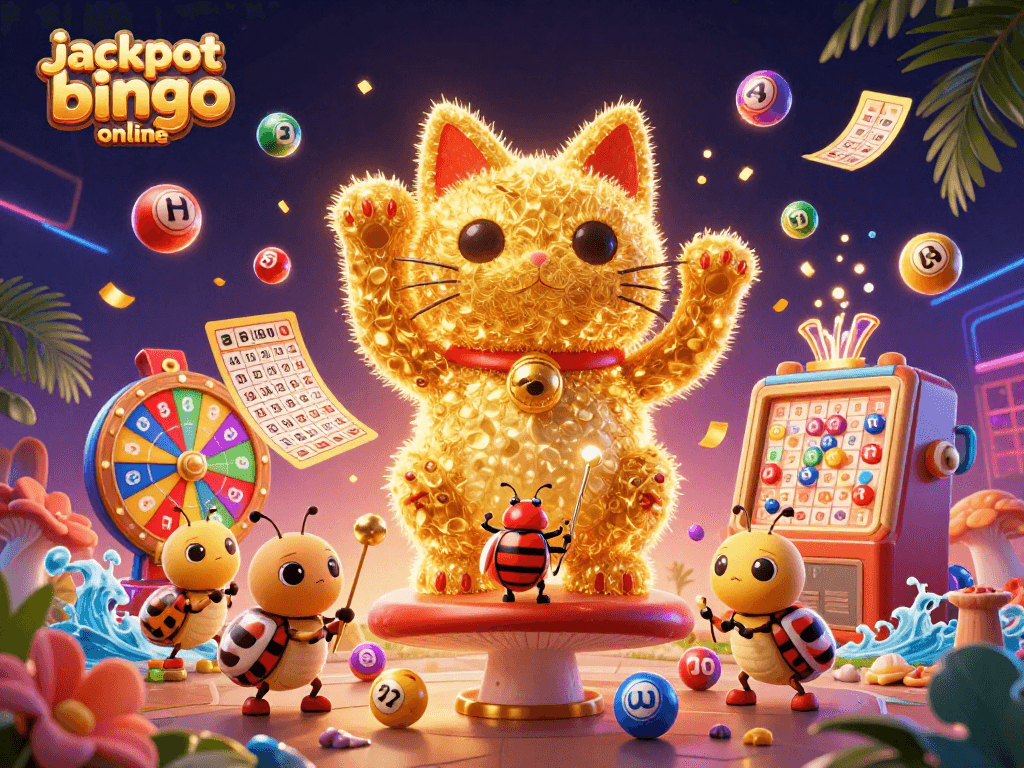 Experience the thrill of jackpot bingo online with dynamic lottery elements and creative character designs.