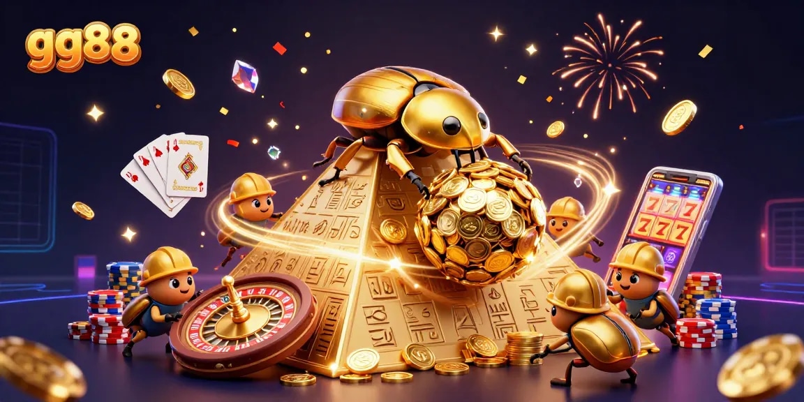 Experience thrilling winnings with gg88's golden beetle adventure in an exciting casino scene.