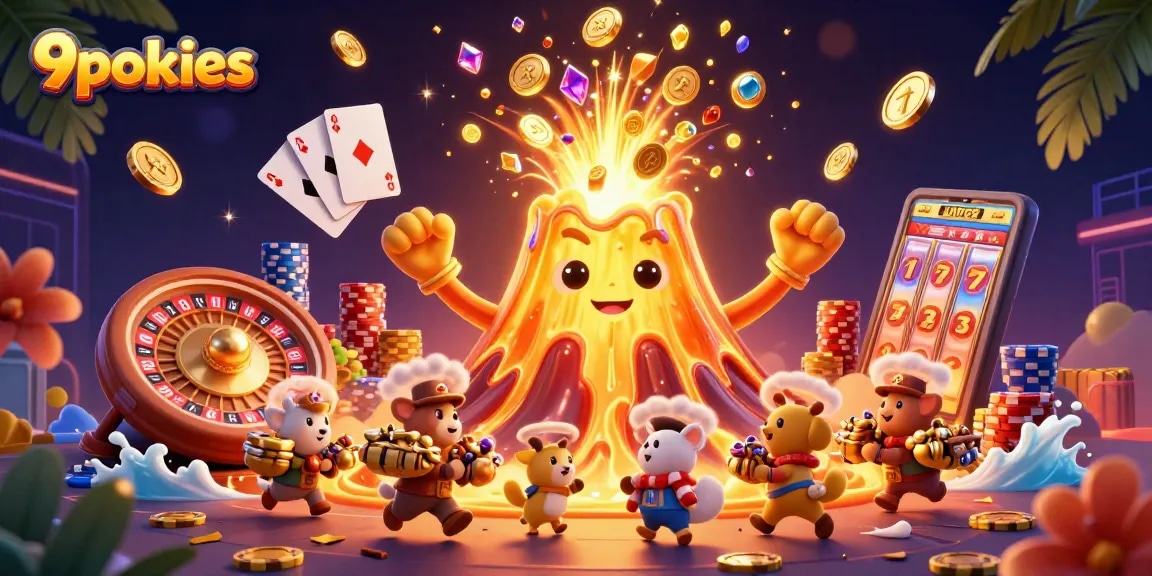 Experience the thrill of 9pokies with vibrant casino elements and dynamic characters.