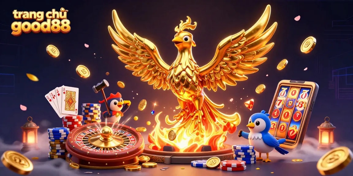 Experience winning moments at trang chủ good88 with a majestic phoenix and golden casino treasures.
