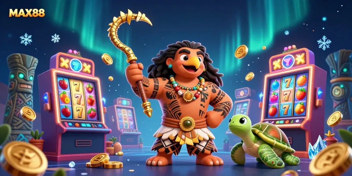 Engage with MAX88's vibrant slot games, showcasing winning reels and colorful animations.
