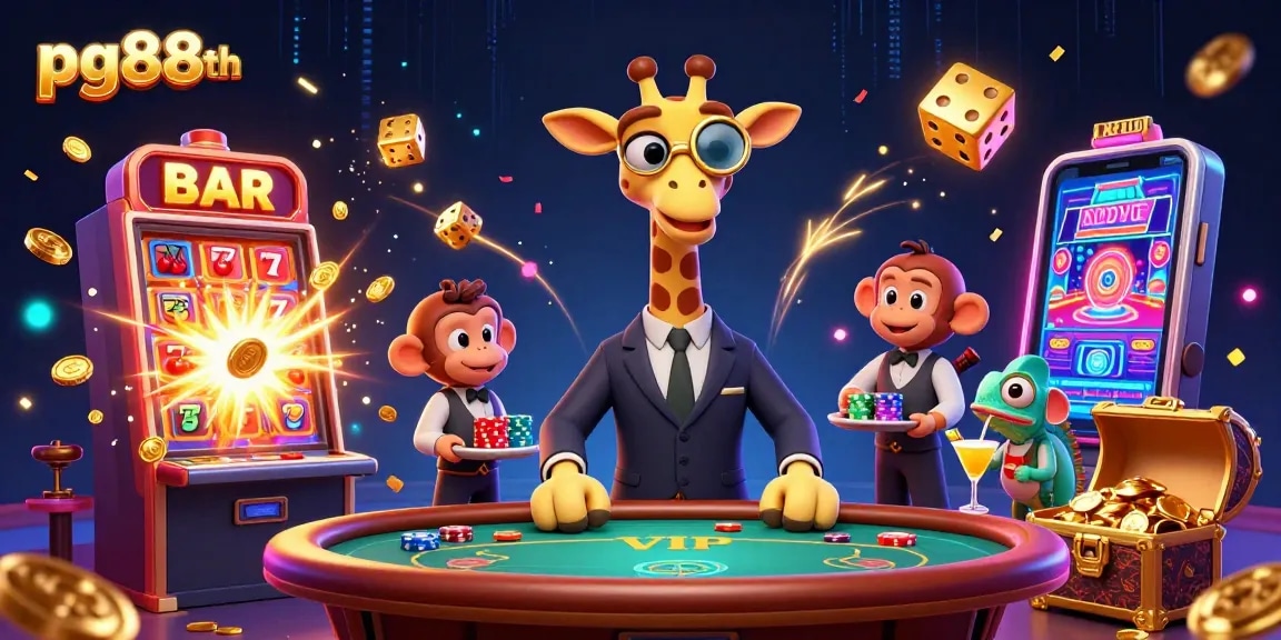 Engage in thrilling games at pg88th with 3D giraffe, monkey valet, and chameleon bartender.